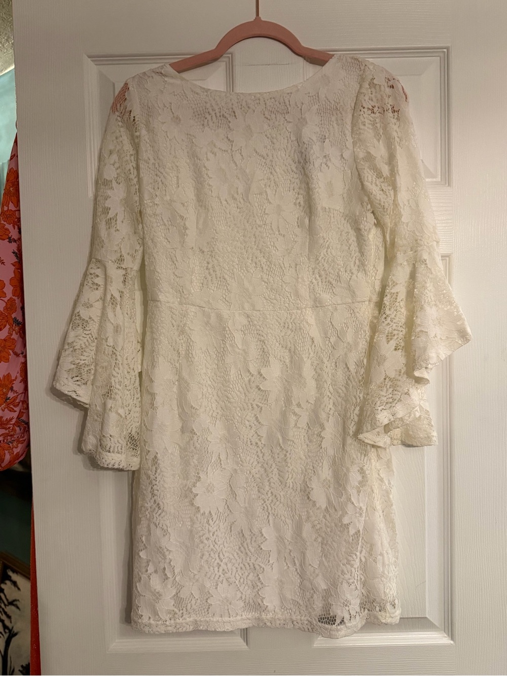 Lulu's Ivory Lace Bell-Sleeve Shift Dress